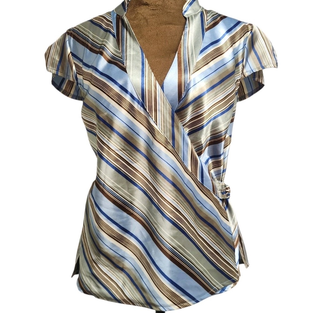 Vintage Y2K Top Size L Wrap Satin Striped Grunge Xhilaration Women's